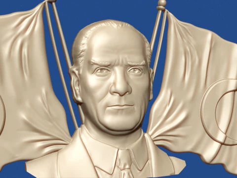 Ataturk and Turkish flags 3D Print Model