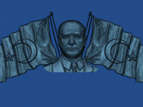 Ataturk and Turkish flags 3D Print Model
