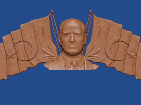 Ataturk and Turkish flags 3D Print Model