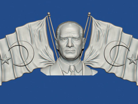 Ataturk and Turkish flags 3D Print Model