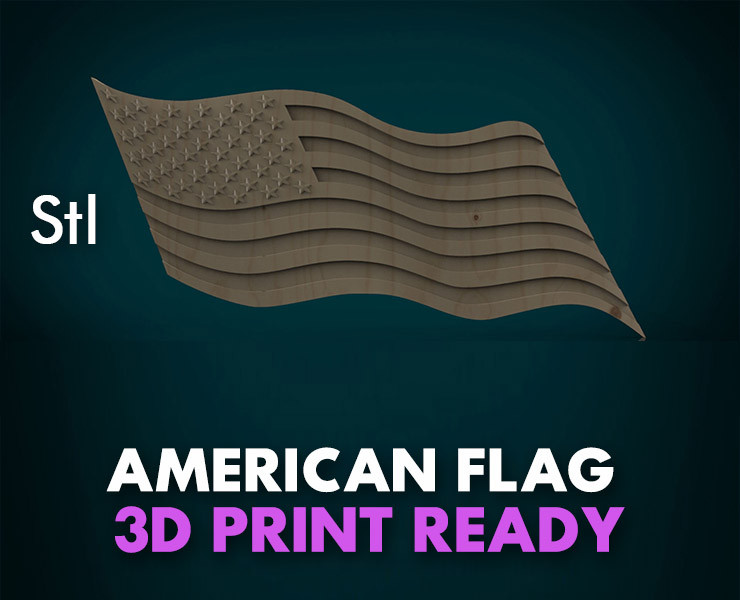 American Flag 3D 프린트 모델 .c4d .max .obj .3ds .fbx .stl .blend