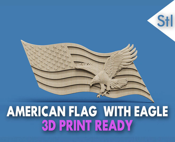 American Flag and Eagle 3D Print Model .c4d .max .obj .3ds .fbx .stl .blend 
