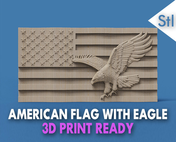 American Flag and Eagle 3D 打印模型 .c4d .max .obj .3ds .fbx .stl .blend 