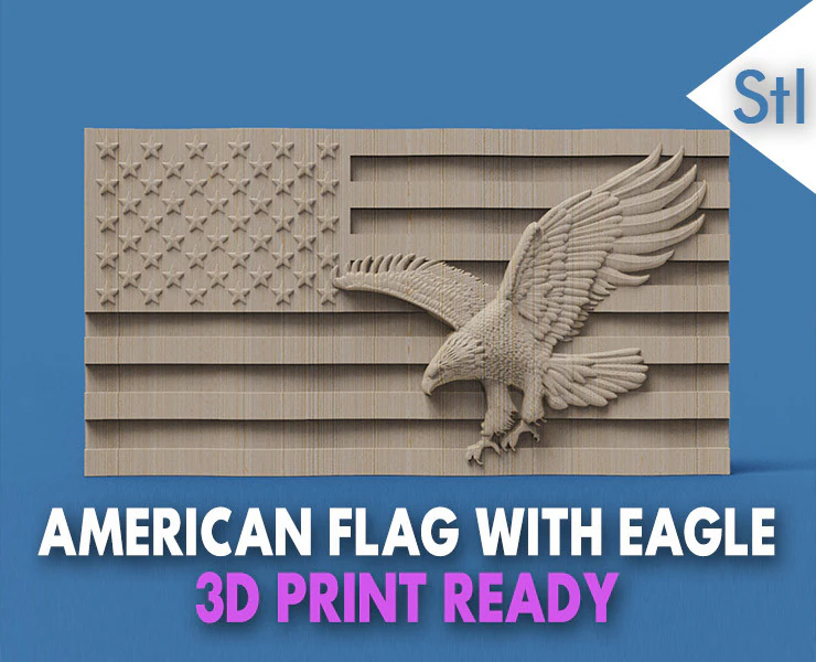 American Flag and Eagle 3D Print Model .c4d .max .obj .3ds .fbx .stl .blend 