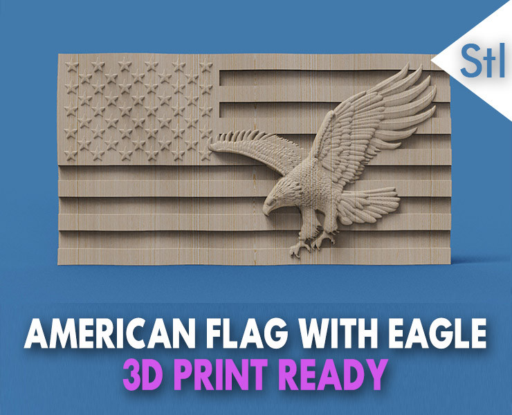 American Flag and Eagle 3D Print Model .c4d .max .obj .3ds .fbx .stl .blend 