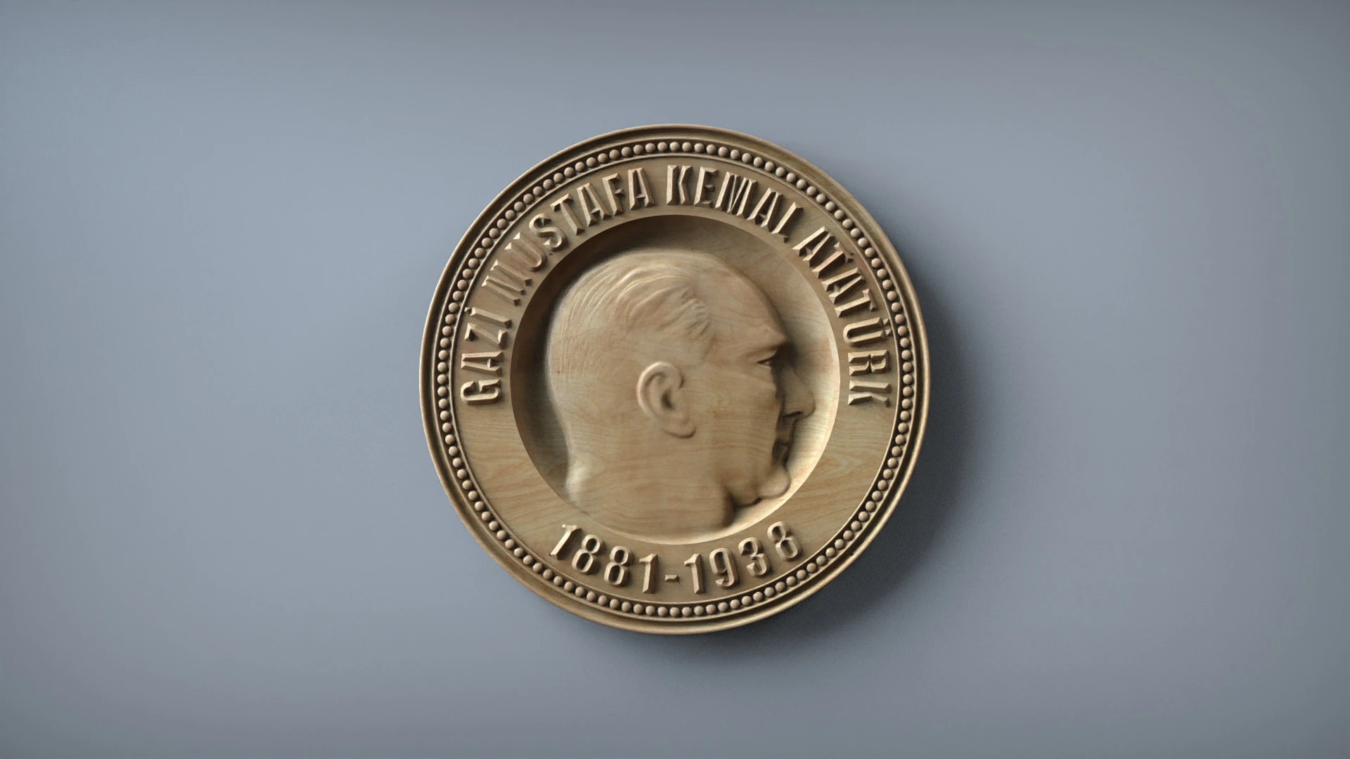 Gazi Mustafa Kemal Atatrk Medal STL Model Turkish Leader Relief for CNC 3D Printing 3D Print Model .c4d .max .obj .3ds .fbx .stl .blend 
