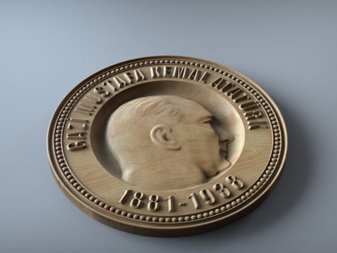 Медаль Гази Мустафы Кемаля Ататюрка Модель STL Рельеф турецкого лидера для 3D-печати с ЧПУ 3D Принт Модель