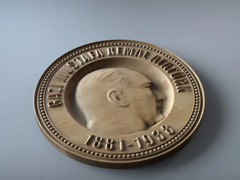 Gazi Mustafa Kemal Atatrk Medal STL Model Turkish Leader Relief for CNC 3D Printing 3D Print Model