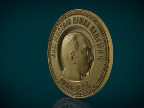 Gazi Mustafa Kemal Atatrk Medal STL Model Turkish Leader Relief for CNC 3D Printing 3D Print Model