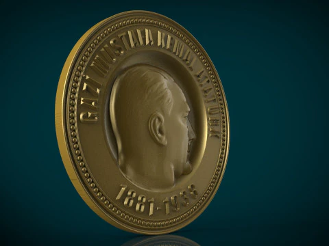 Gazi Mustafa Kemal Atatrk Medal STL Model Turkish Leader Relief for CNC 3D Printing 3D Print Model