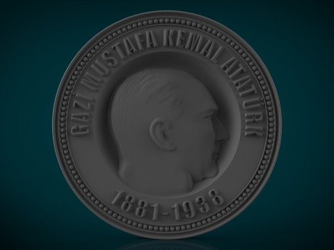 Медаль Гази Мустафы Кемаля Ататюрка Модель STL Рельеф турецкого лидера для 3D-печати с ЧПУ 3D Принт Модель