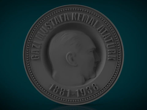 Gazi Mustafa Kemal Atatrk Medal STL Model Turkish Leader Relief for CNC 3D Printing 3D Print Model