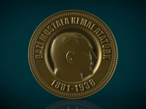 Gazi Mustafa Kemal Atatrk Medal STL Model Turkish Leader Relief for CNC 3D Printing 3D Print Model