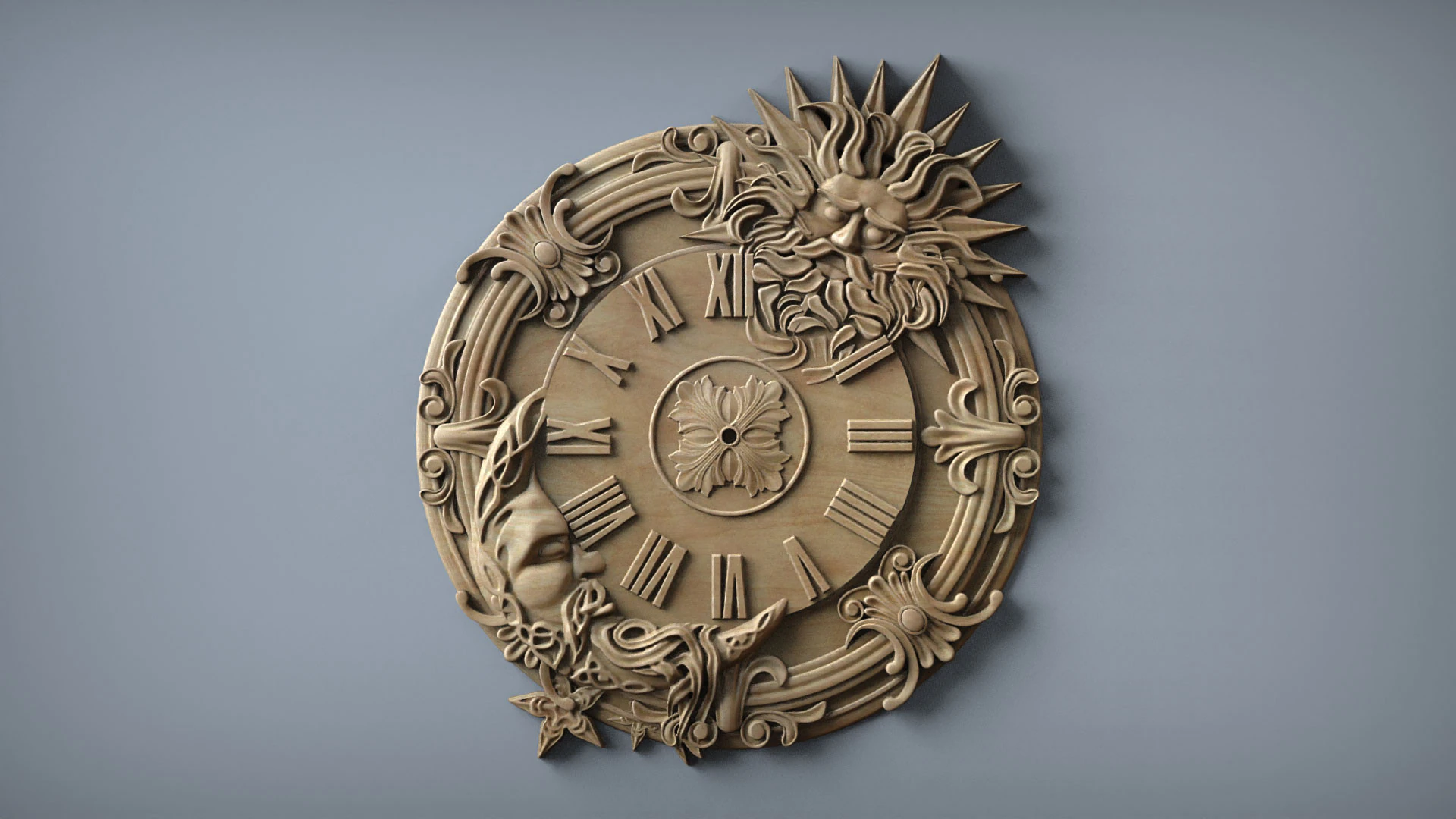 Moon Sun Wall Clock 3D Print Model .c4d .max .obj .3ds .fbx .stl .blend 