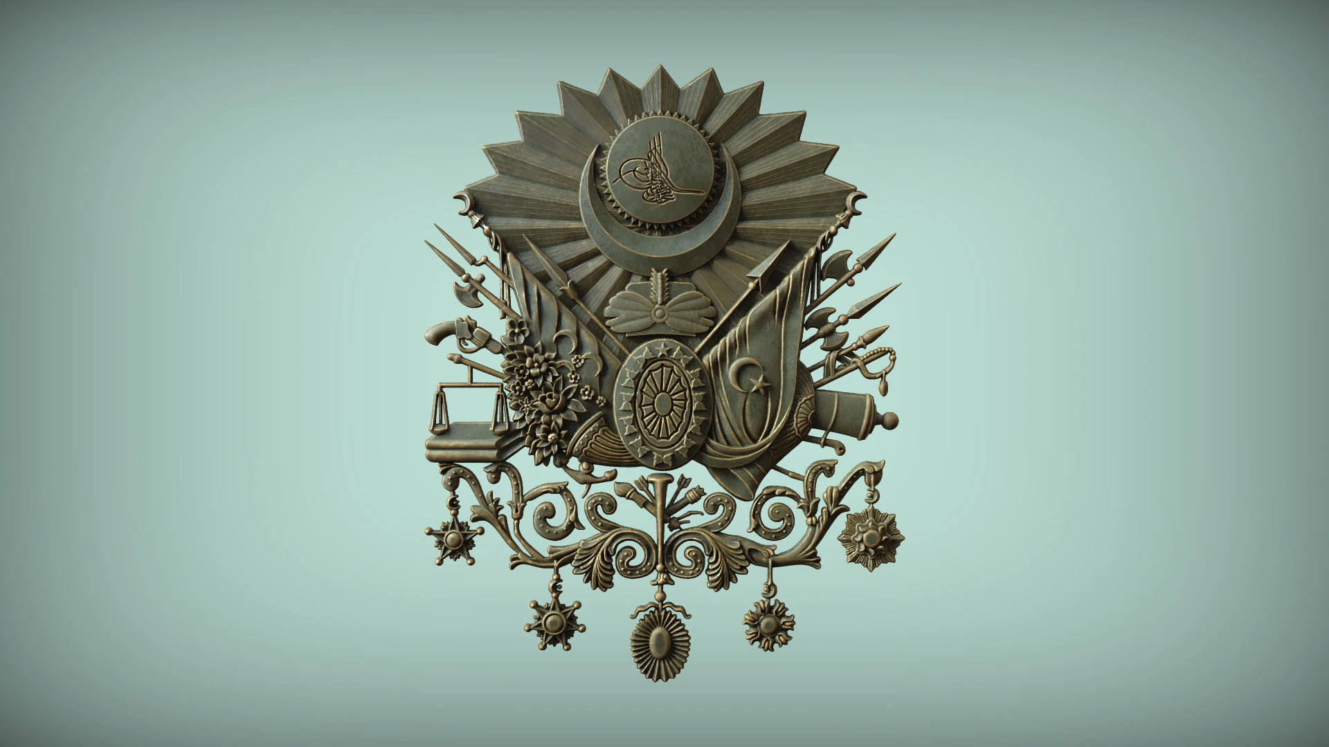 Coat of Arms of the Ottoman Empire 3D STL Model Historical Ottoman Emblem Relief for CNC 3D Prin 3D Print Model .c4d .max .obj .3ds .fbx .stl .blend 