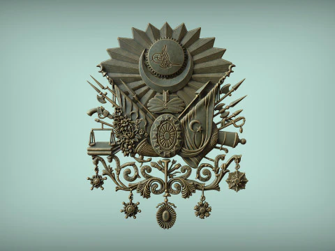 Coat of Arms of the Ottoman Empire 3D STL Model Historical Ottoman Emblem Relief for CNC 3D Prin 3D Print Model