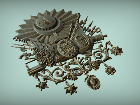 Osmanlı İmparatorluğu Arması 3D STL Modeli Tarihi Osmanlı Amblemi Rölyef CNC 3D Baskı 3D Baskı Modeli