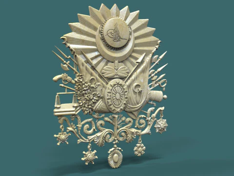 Coat of Arms of the Ottoman Empire 3D STL Model Historical Ottoman Emblem Relief for CNC 3D Prin 3D Print Model