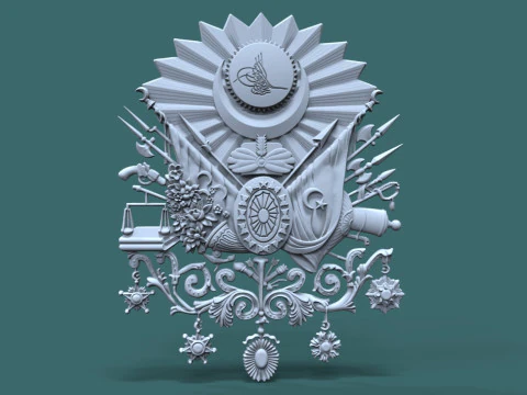 Coat of Arms of the Ottoman Empire 3D STL Model Historical Ottoman Emblem Relief for CNC 3D Prin 3D Print Model