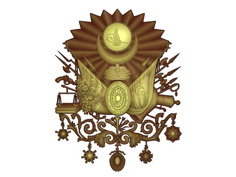 Coat of Arms of the Ottoman Empire 3D STL Model Historical Ottoman Emblem Relief for CNC 3D Prin 3D Print Model