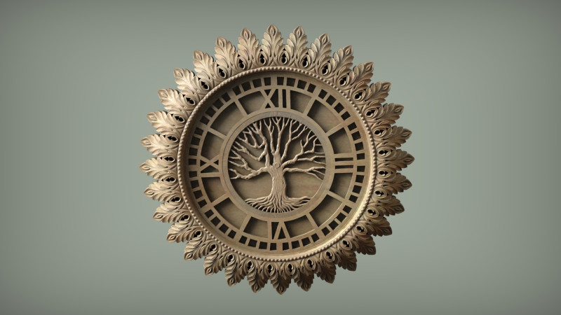 CNC 3D 인쇄용 벽시계 조각 STL 모델 장식 구호 디자인 3D 프린트 모델 .c4d .max .obj .3ds .fbx .stl .blend 