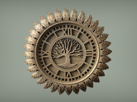 Настінний годинник, різьблена модель STL, декоративний рельєфний дизайн для 3D-друку з ЧПУ 3D Принт Модель