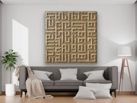 Surah Al-Ikhlas Kufi Calligraphy 3D STL Model Islamic Wall Art Relief for CNC 3D Printing 3D Print Model