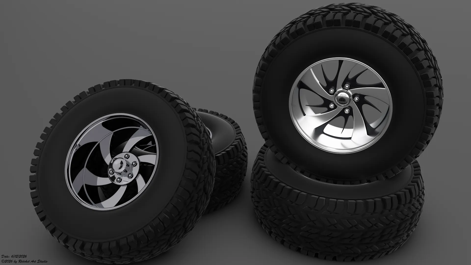 Premium Modular Wheel And Tire Pack 3D Model .c4d .max .obj .3ds .fbx .stl .blend