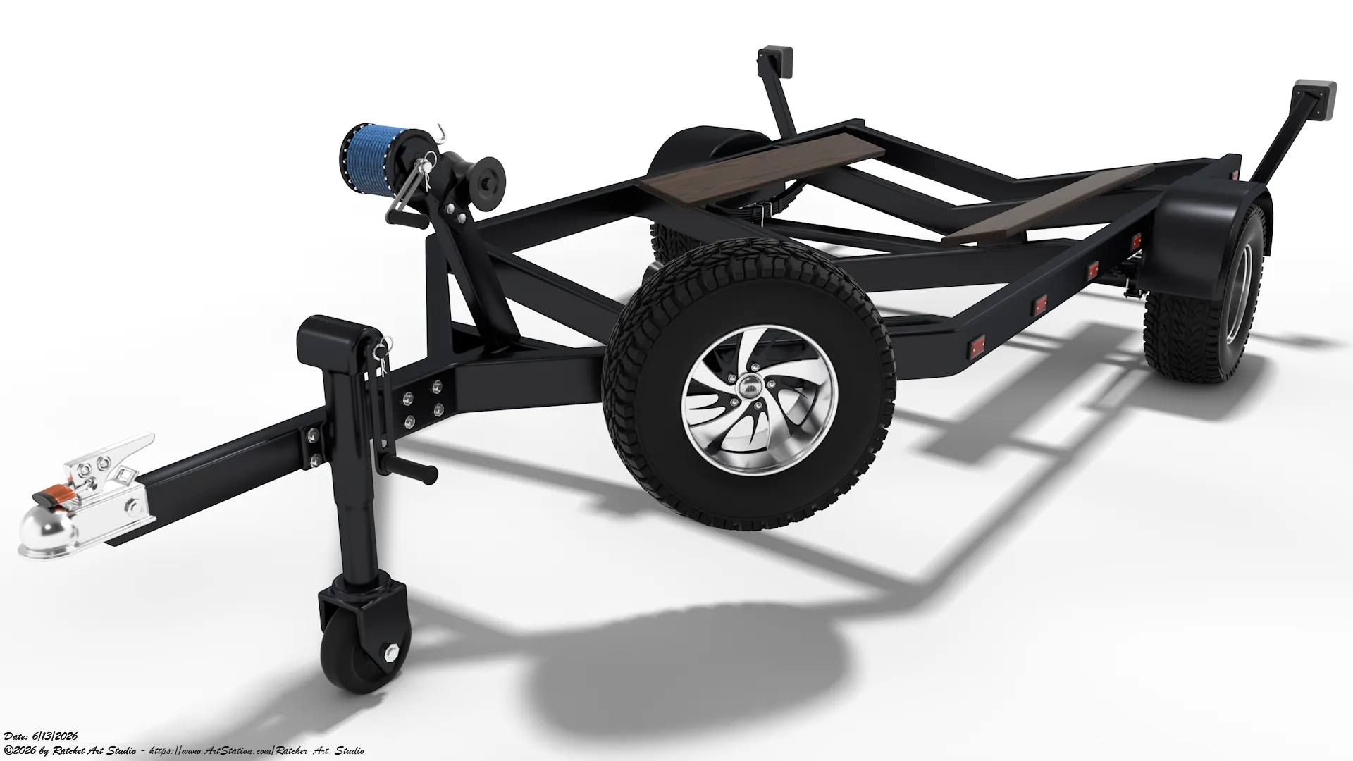 Custom Marine Trailer 3D Model .c4d .max .obj .3ds .fbx .stl .blend