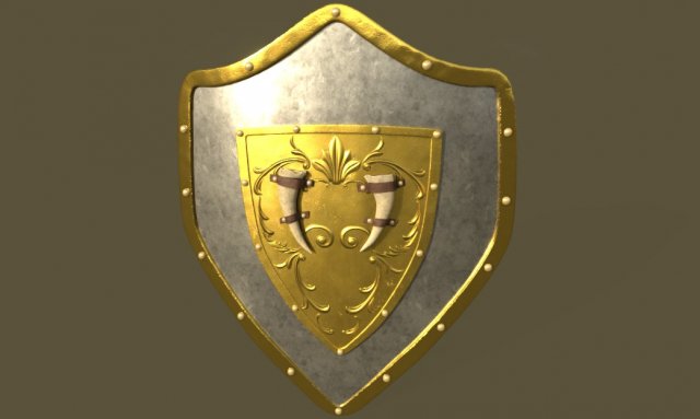 shield with strapped fangs and ornaments Modelo 3D .c4d .max .obj .3ds .fbx .stl .blend 