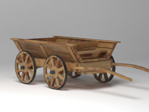 old wooden cart pbr Model 3D