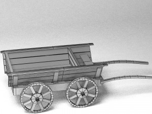 old wooden cart pbr Model 3D