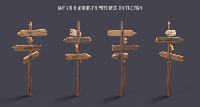 sylized wooden sign 3D Модель .c4d .max .obj .3ds .fbx .stl .blend 