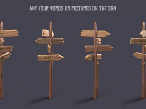 sinal de madeira estilizado Modelo 3D