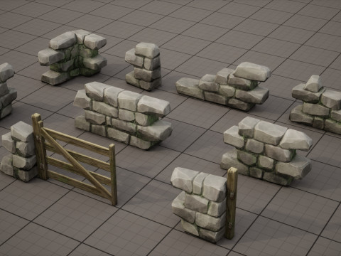 Modular Stone Wall and Gate Kit 3D Model