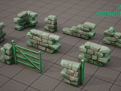 Modular Stone Wall and Gate Kit 3D Model