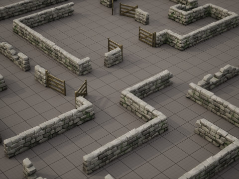 Modular Stone Wall and Gate Kit 3D Model
