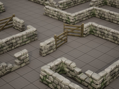 Modular Stone Wall and Gate Kit 3D Model