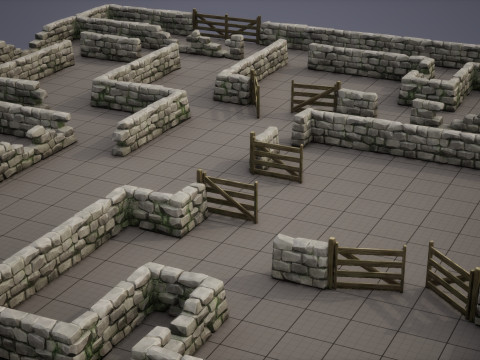 Modular Stone Wall and Gate Kit 3D Model