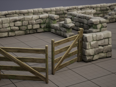 Modular Stone Wall and Gate Kit 3D Model