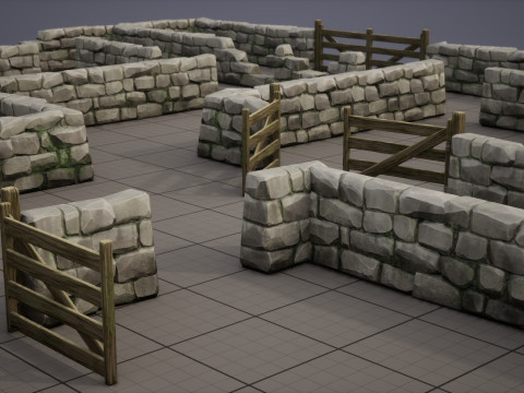 Modular Stone Wall and Gate Kit 3D Model