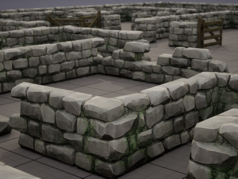 Modular Stone Wall and Gate Kit 3D Model