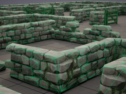 Modular Stone Wall and Gate Kit 3D Model