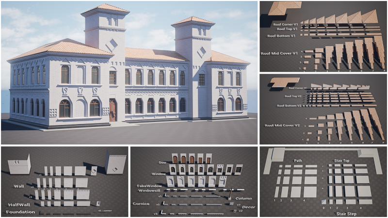 Stylized Modular Building Kit - Ukrainian Art Nouveau 3D Model .c4d .max .obj .3ds .fbx .stl .blend 