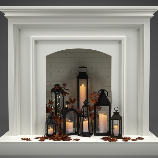 fireplace with candles and leaves 3D-Modell .c4d .max .obj .3ds .fbx .stl .blend 
