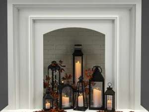 lareira com velas e folhas Modelo 3D