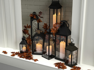 fireplace with candles and leaves 3D-Modell