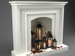 fireplace with candles and leaves 3D-Modell