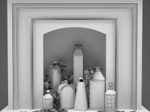 fireplace with candles and leaves 3D-Modell