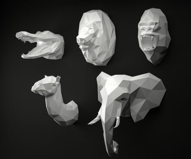 low poly animal heads Modelo 3D .c4d .max .obj .3ds .fbx .stl .blend 